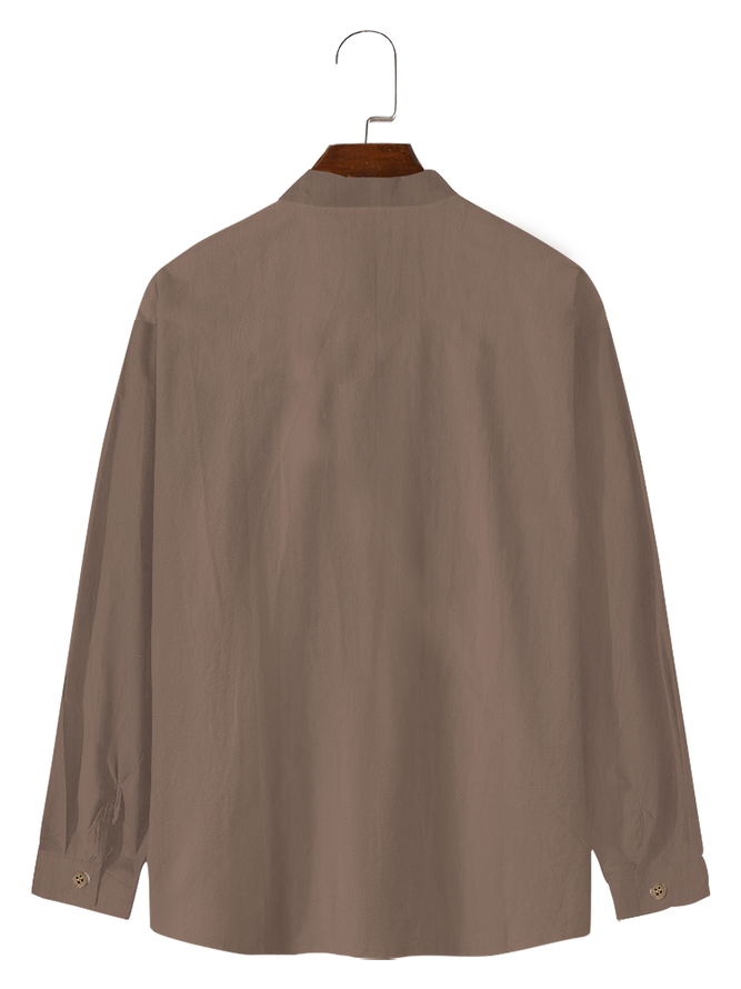 Cotton linen style American casual stand collar cotton linen Long Sleeve Shirt