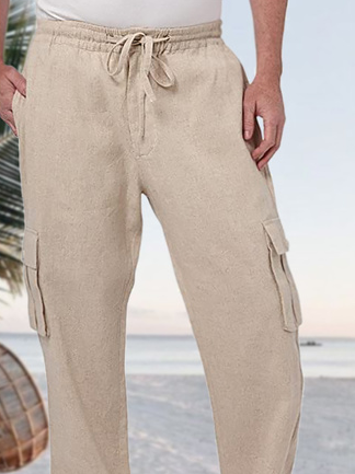 Men's Cotton Linen Work Pocket Casual Pants