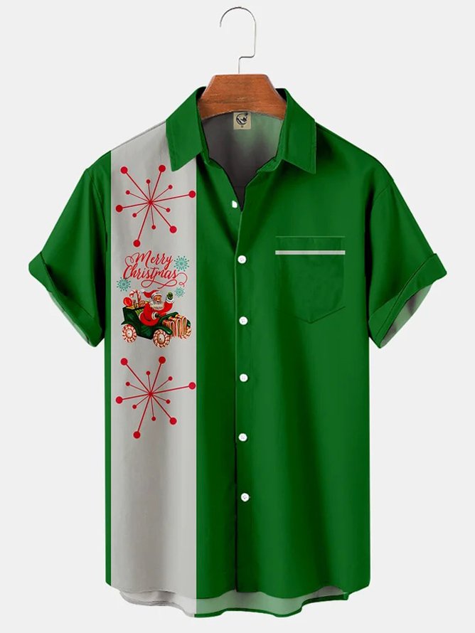 Men's Christmas Print Casual Breathable Short Sleeve Shirt hardaddy