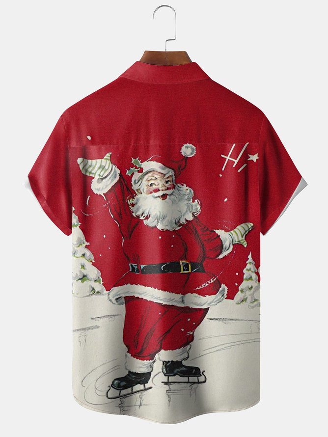 Big Size Santa Chest Pocket Short Sleeve Hawaiian Shirt