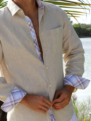 Plaid Panel Chest Pocket Long Sleeve Shirt
