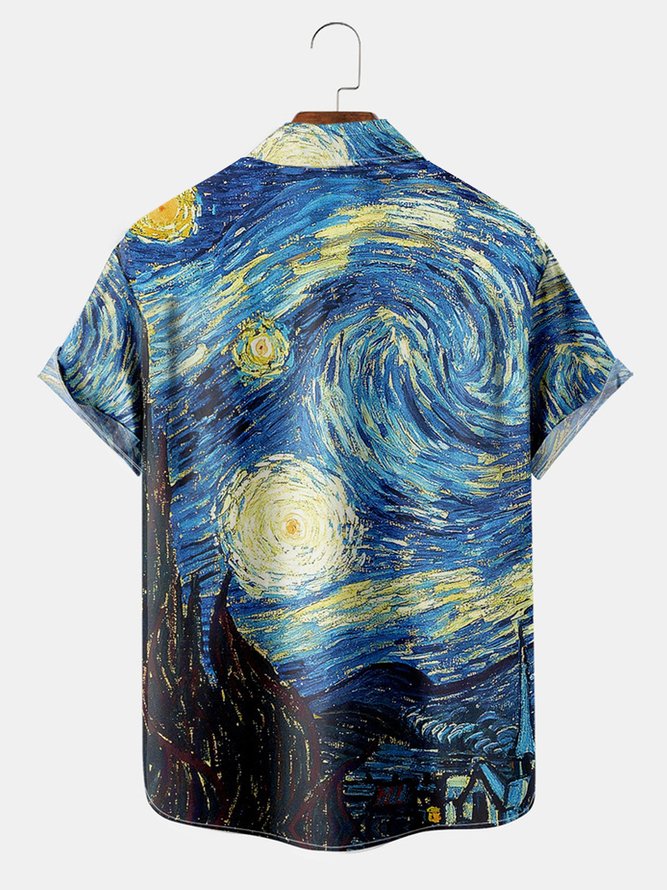 Big Size Starry Night Short Sleeve Camp Shirt