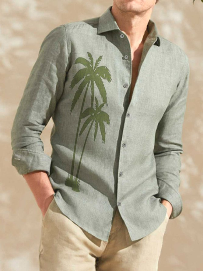 Cotton Linen Hawaii Resort Casual Long Sleeve Shirt