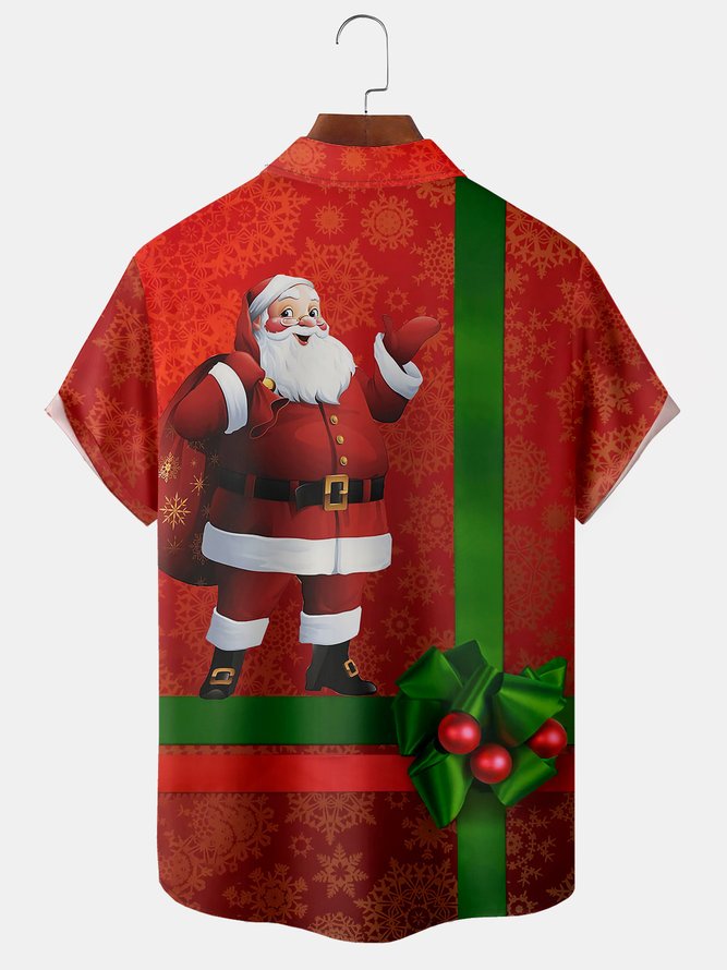 Santa Gift Box Chest Pocket Short Sleeve Shirt