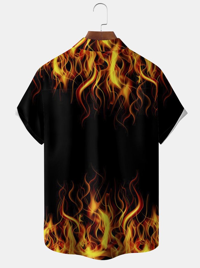 Flame Crucifix Chest Pocket Short Sleeve Shirt