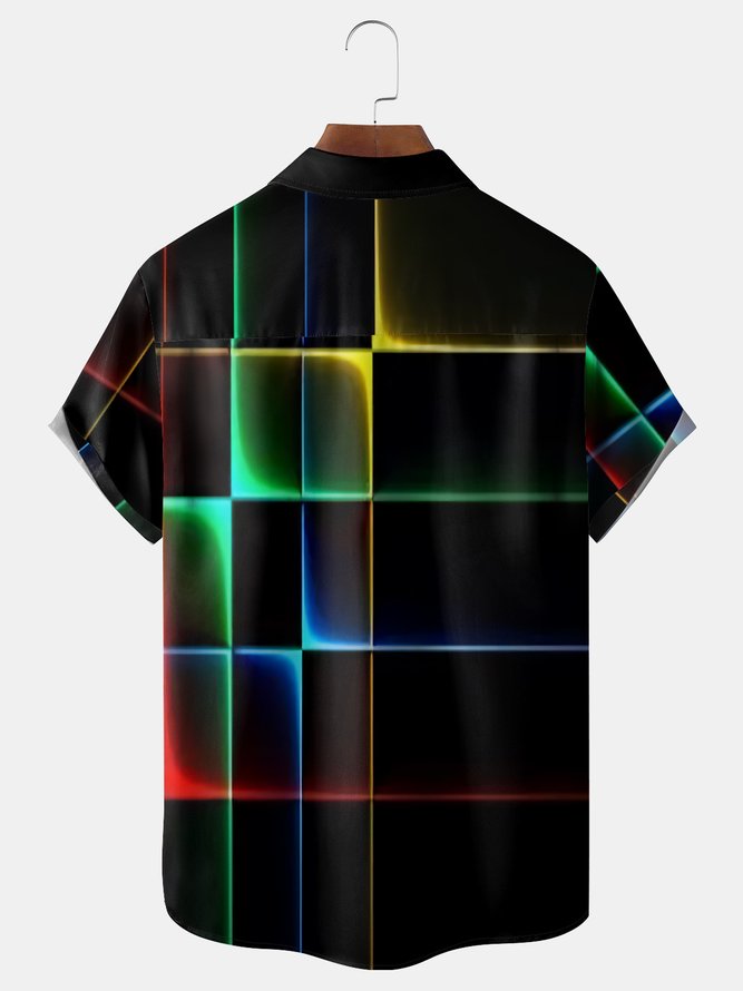 Gradient Abstract Geometric Chest Pocket Short Sleeve Casual Shirt