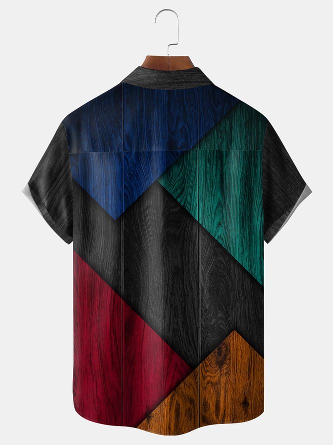 Ombre Wood Grain Chest Pocket Short Sleeve Casual Shirt