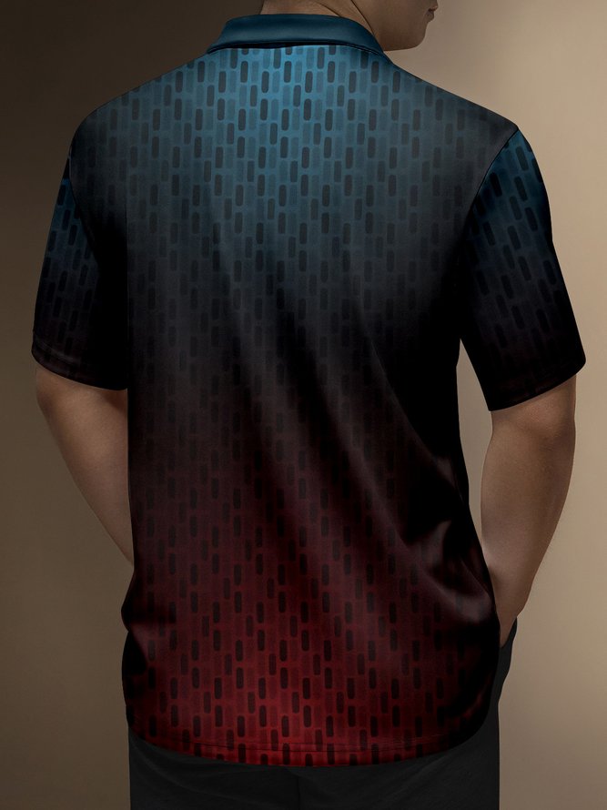 Ombre Geometric Zip Short Sleeve Polo Shirt