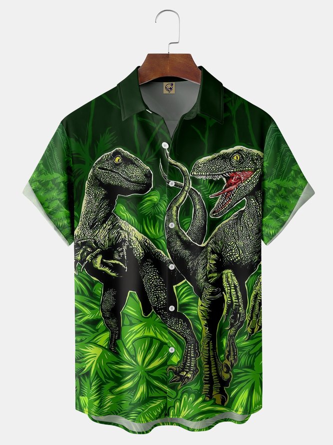 Animal Dinosaur Chest Pocket Short Sleeve Shirt