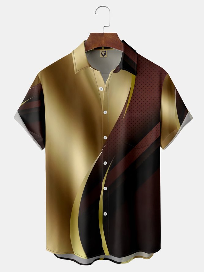Color Block Chest Pocket Short Sleeve Casual Shirt