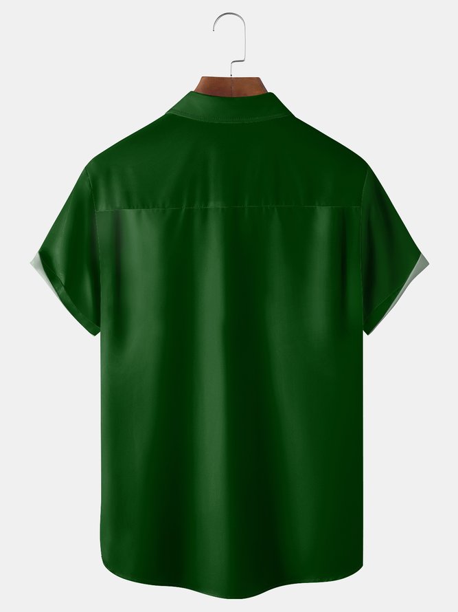 St Patrick‘s Day Gnome Chest Pocket Short Sleeve Bowling Shirt