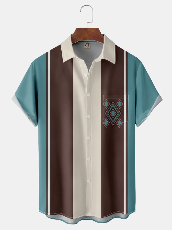 Ethnic Chest Pocket Short Sleeve Bowling Shirt