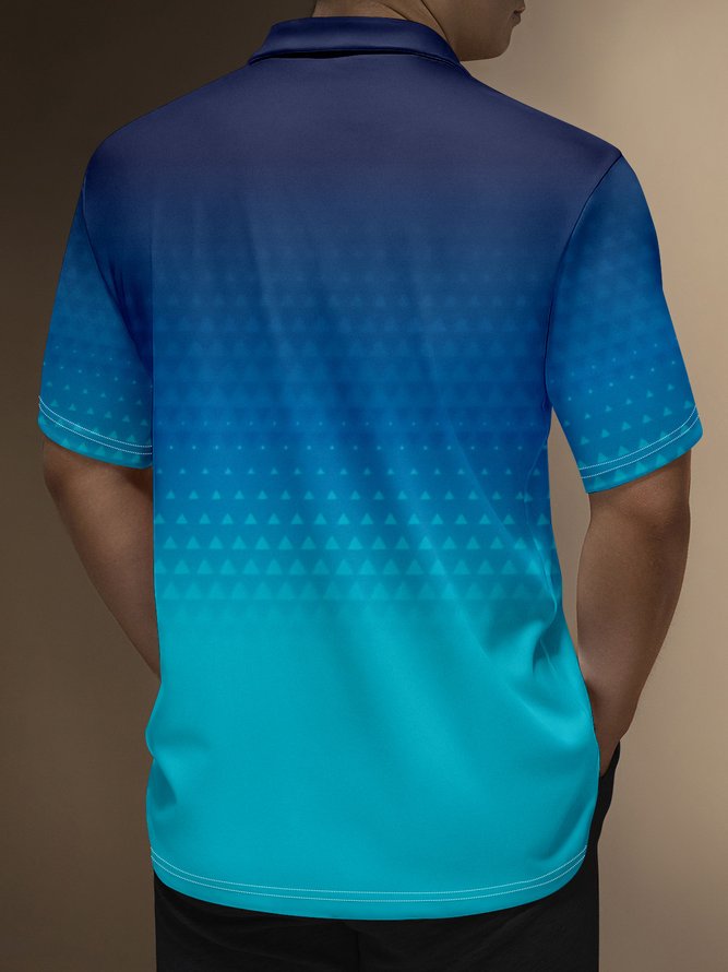 Ombre Abstract Geometric Zip Short Sleeve Golf Polo