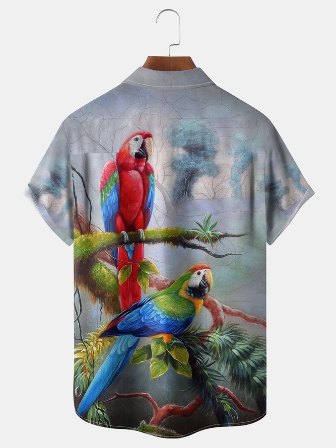 Parrots Chest Pocket Short Sleeve Hawaiian Shirt