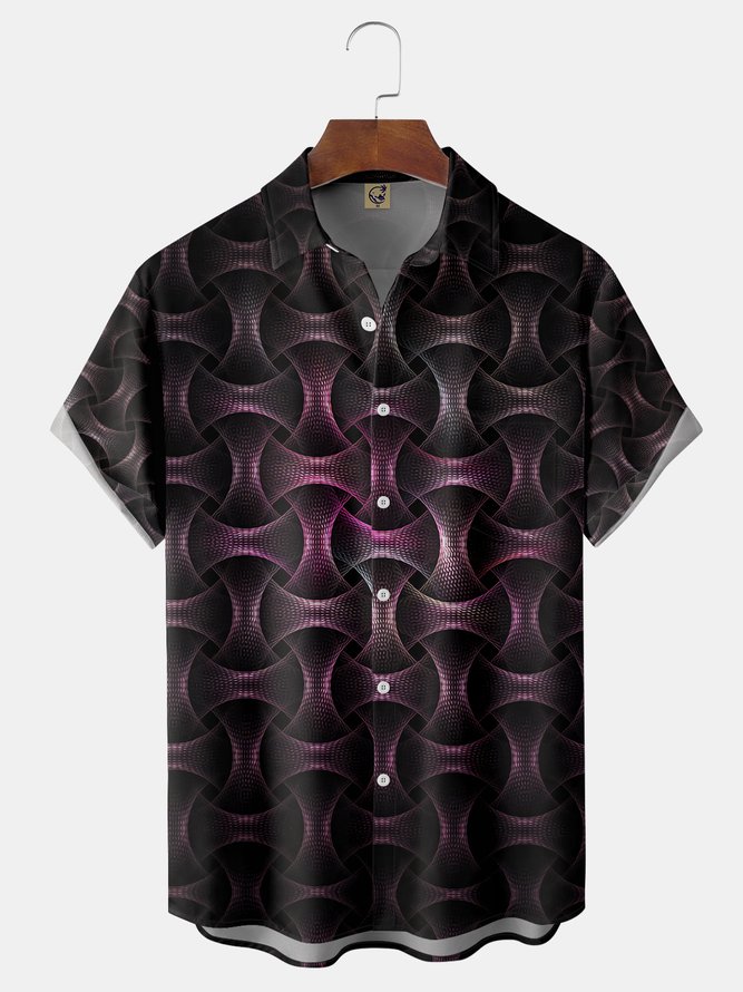3D Geometric Chest Pocket Short Sleeve Shirt