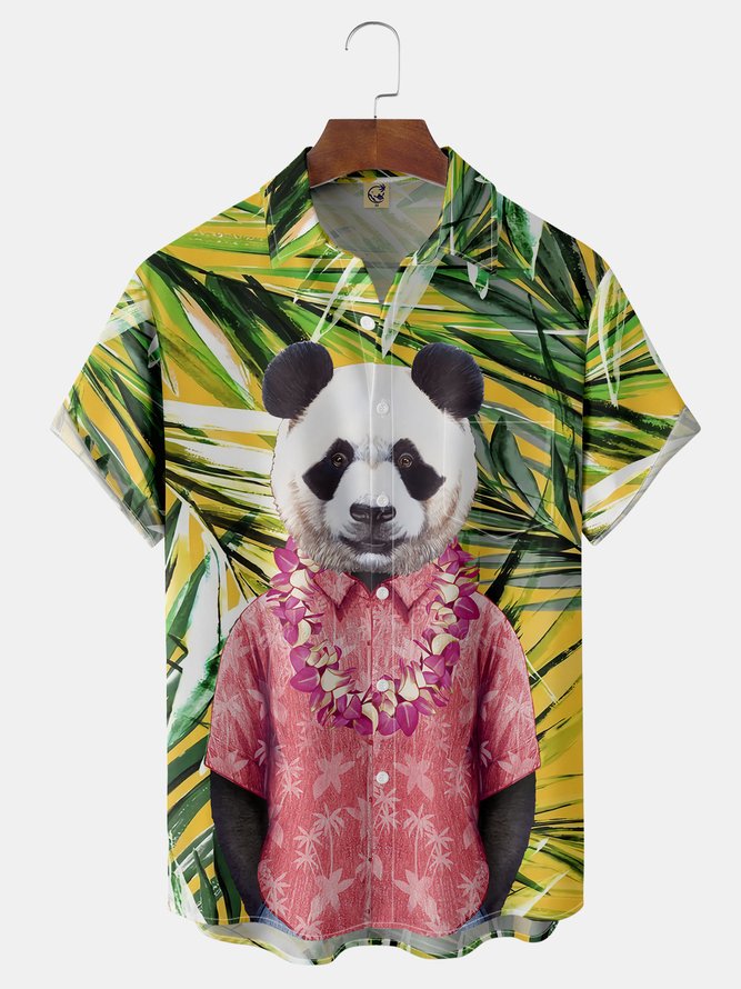 Hola Panda Chest Pocket Short Sleeve Hawaiian Shirt