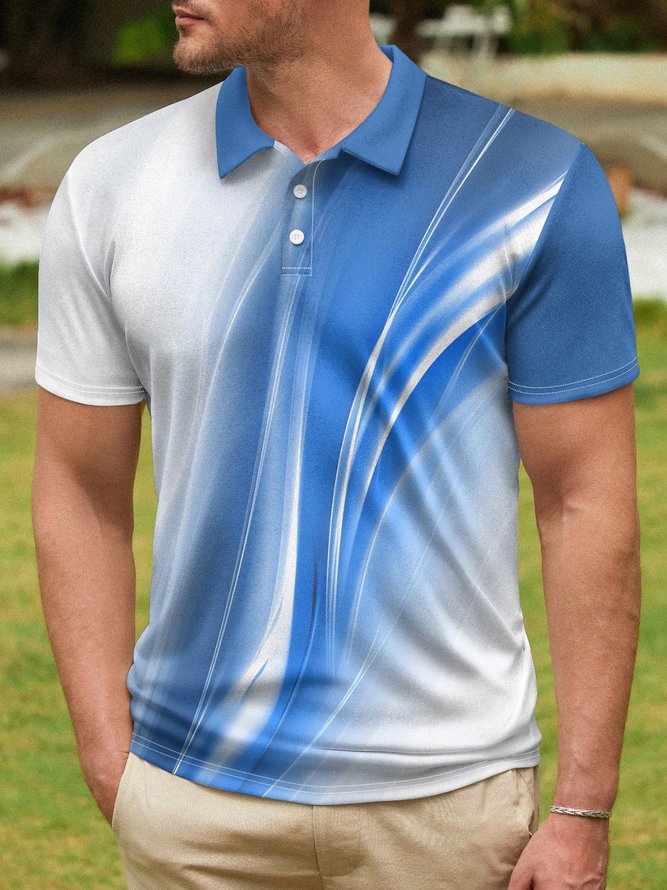 Abstract Line Button Short Sleeve Golf PoLo