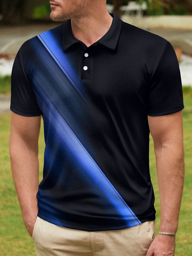 Ombre Abstract Geometric Button Short Sleeve Polo Shirt