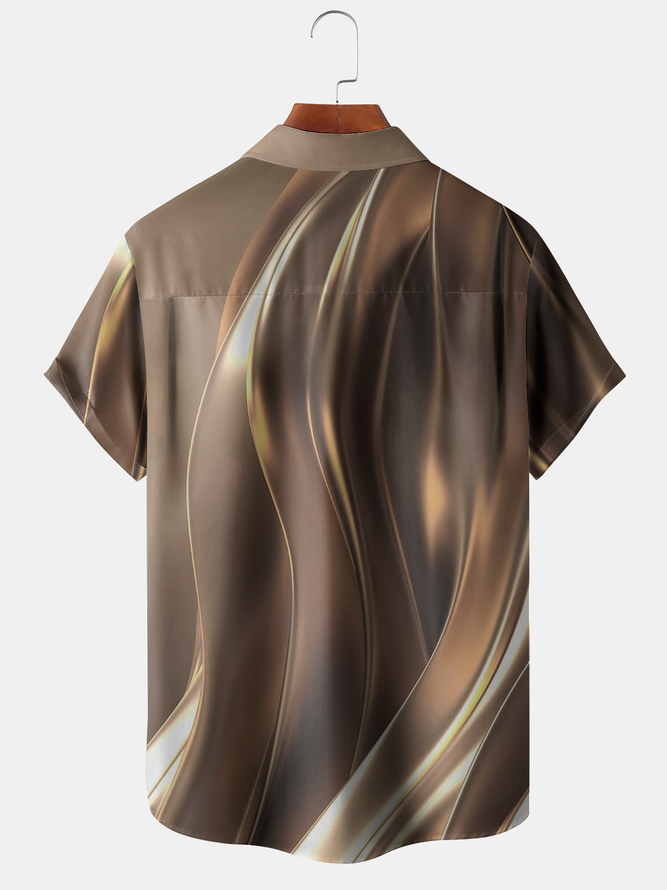 3D Metal Stripe Chest Pocket Short Sleeve Casual Shirt