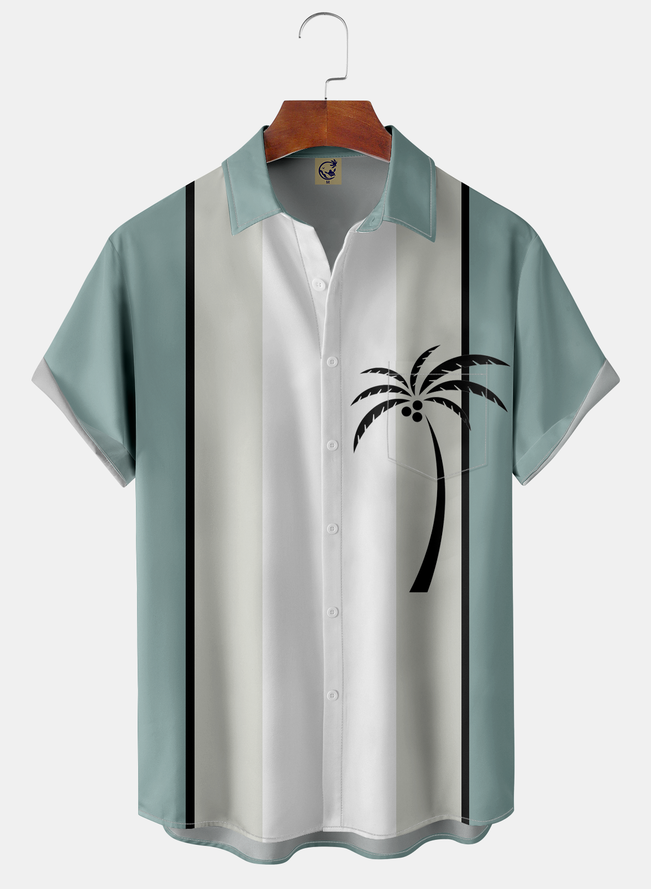 Coconut Tree Chest Pocket Short Sleeve Bowling Shirt