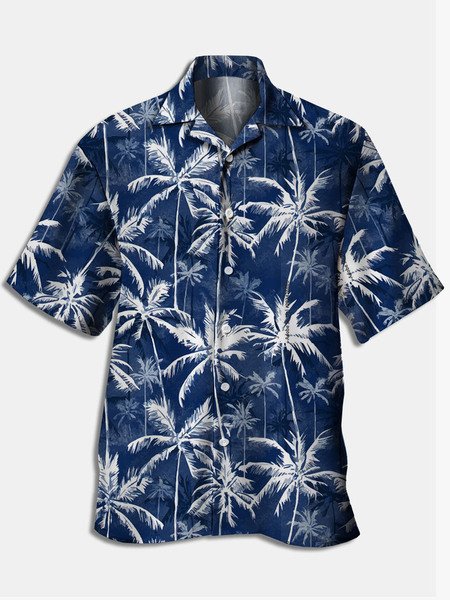 Big size Coconut Tree Chest Pocket Short Sleeve Hawaiian Shirt