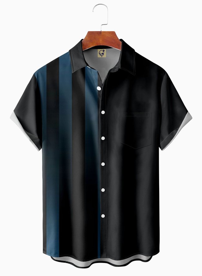Shirts For Father Gradient Striped Chest Pocket Short Sleeve Casual Shirt