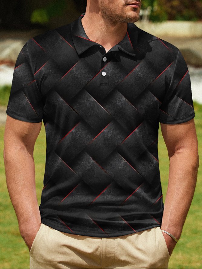 3D Geometric Button Short Sleeve Polo Shirt