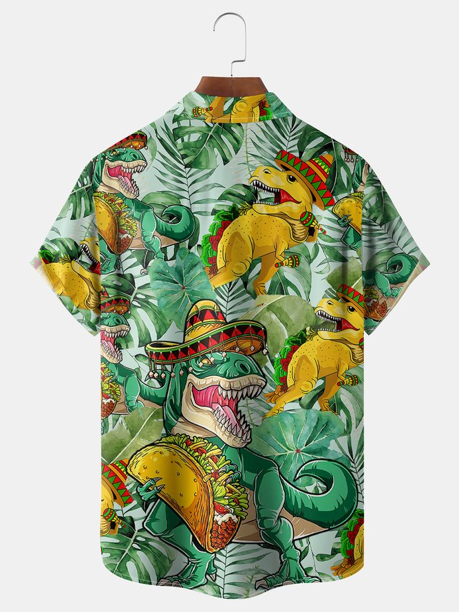 Dinosaur Cinco De Mayo Chest Pocket Short Sleeve Hawaiian Shirt