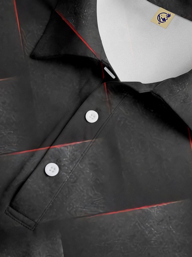 3D Geometric Button Short Sleeve Polo Shirt