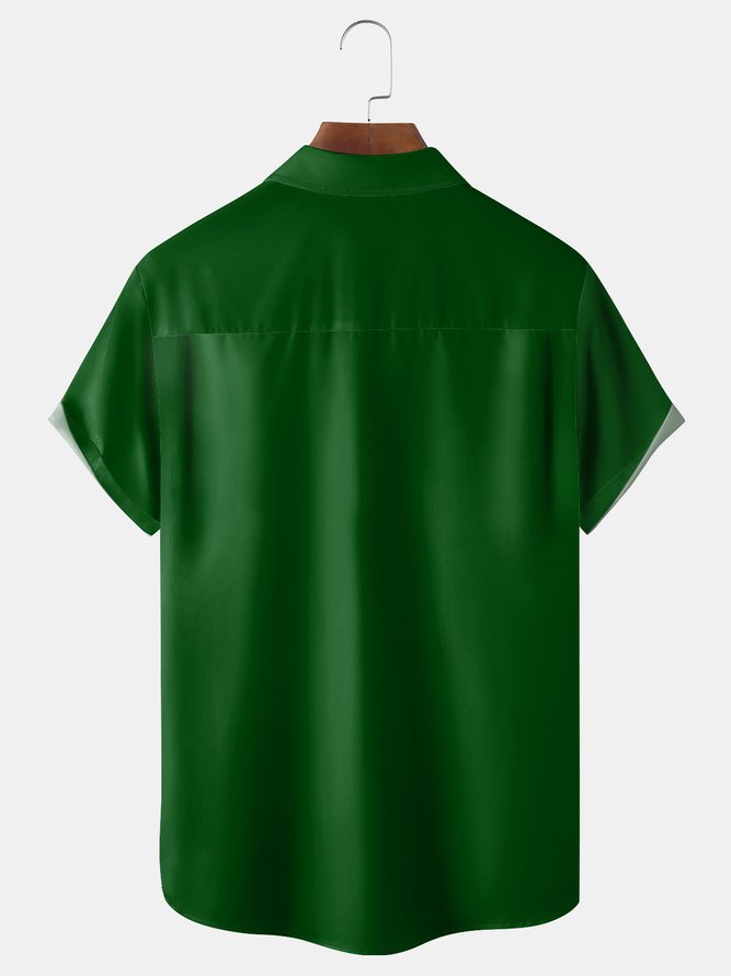 St. Patrick's Day Gnome Chest Pocket Short Sleeve Bowling Shirt