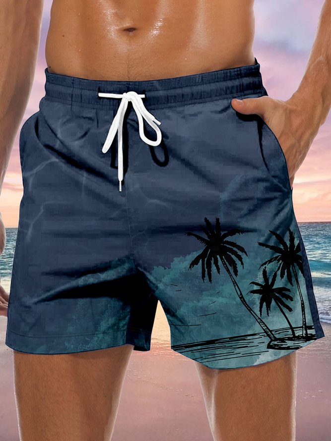 Coconut Tree Drawstring Beach Shorts
