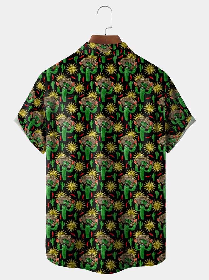 Cinco De Mayo Cactus Chest Pocket Short Sleeve Shirt