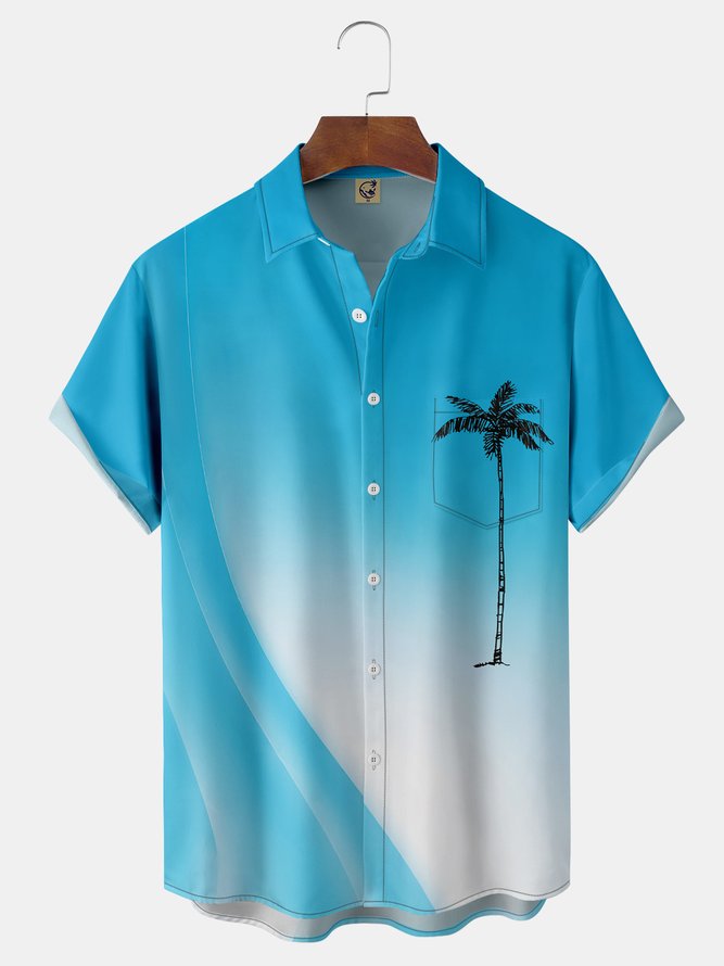 Coconut Tree Chest Pocket Short Sleeve Hawaiian Shirt