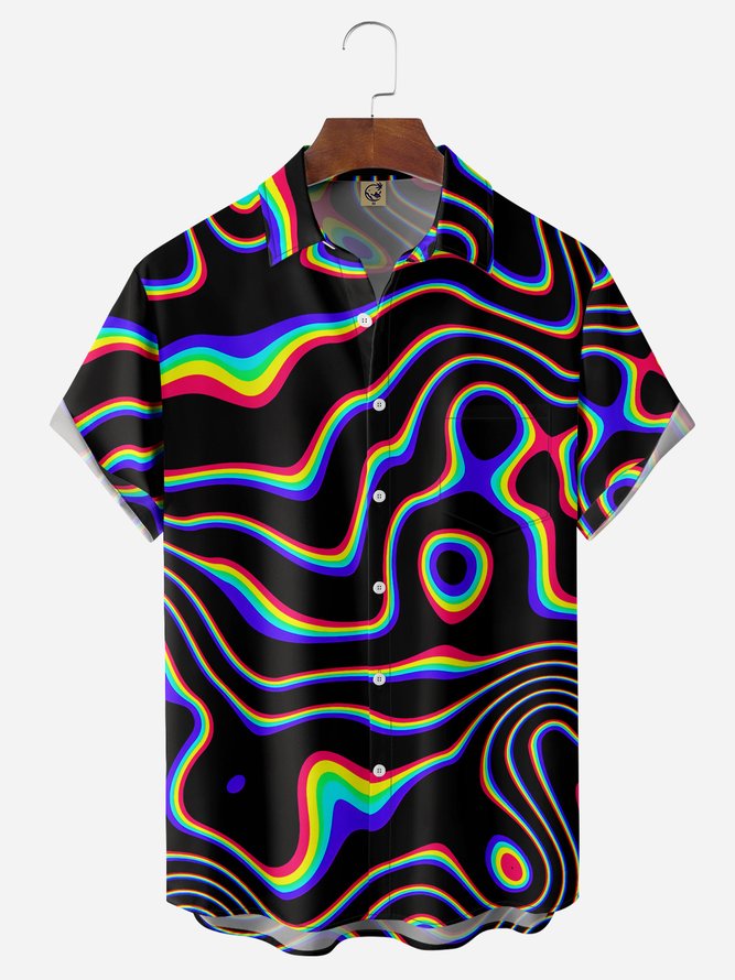LGBT Color Stripe Chest Pocket Short Sleeve Casual Shirt