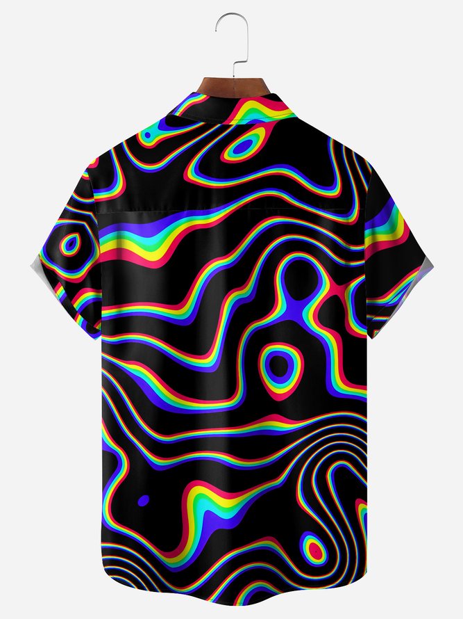 LGBT Color Stripe Chest Pocket Short Sleeve Casual Shirt