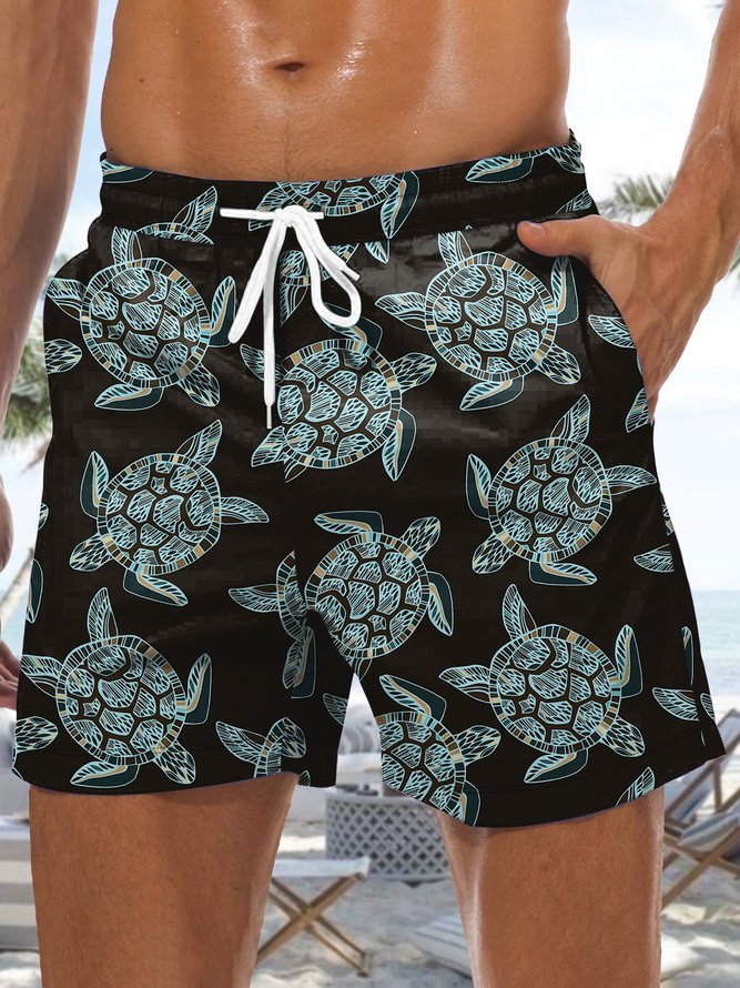 Sea Turtle Drawstring Beach Shorts