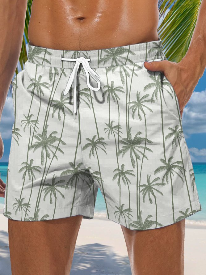 Coconut Tree Drawstring Beach Shorts