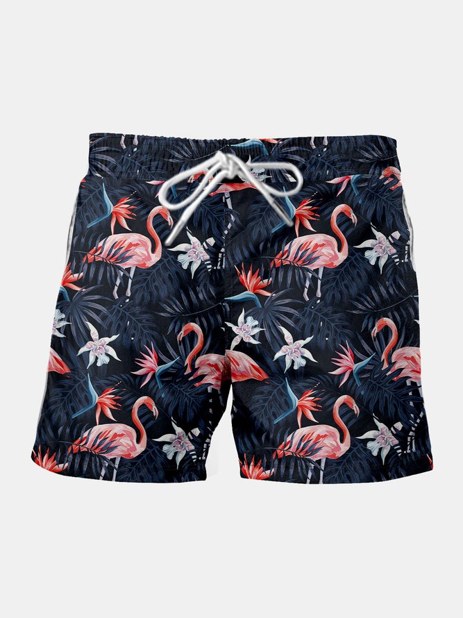 Flamingo Drawstring Beach Shorts