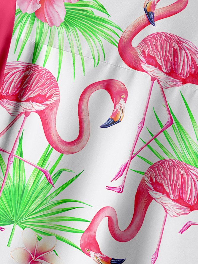 Flamingo Chest Pocket Short Sleeve Hawaiian Shirt