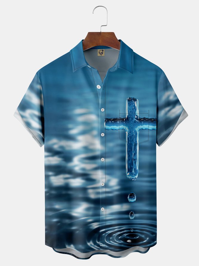 Crucifix Chest Pocket Short Sleeve Shirt