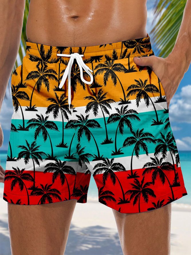 Coconut Tree Drawstring Beach Shorts