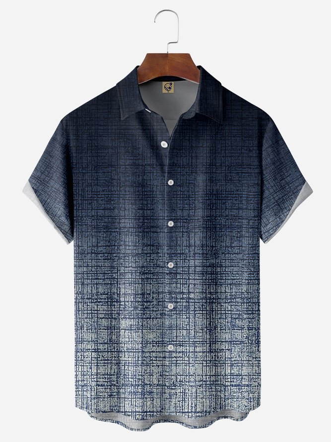 Gradient Texture Chest Pocket Short Sleeve Casual Shirt