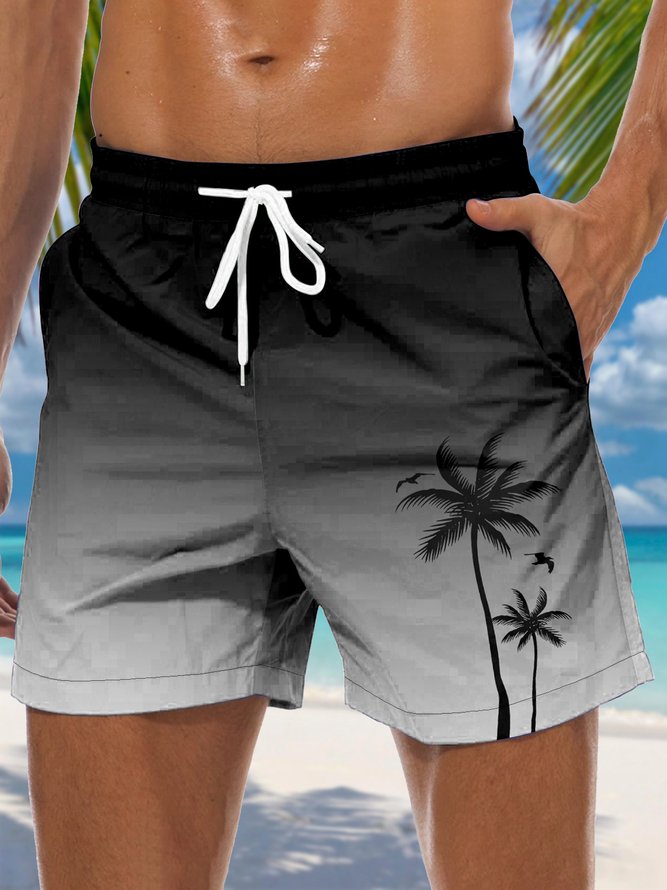 Ombre Coconut Tree Drawstring Beach Shorts
