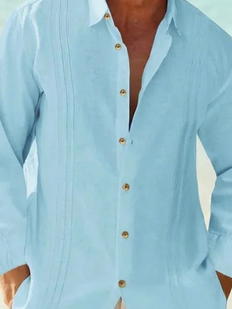 Big Size Vertical Striped Long Sleeve Guayabera Shirt