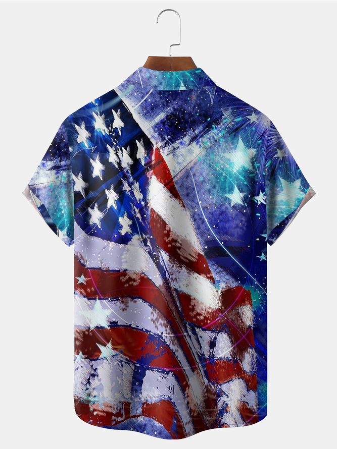 Big Size American Flag Chest Pocket Short Sleeve Shirt