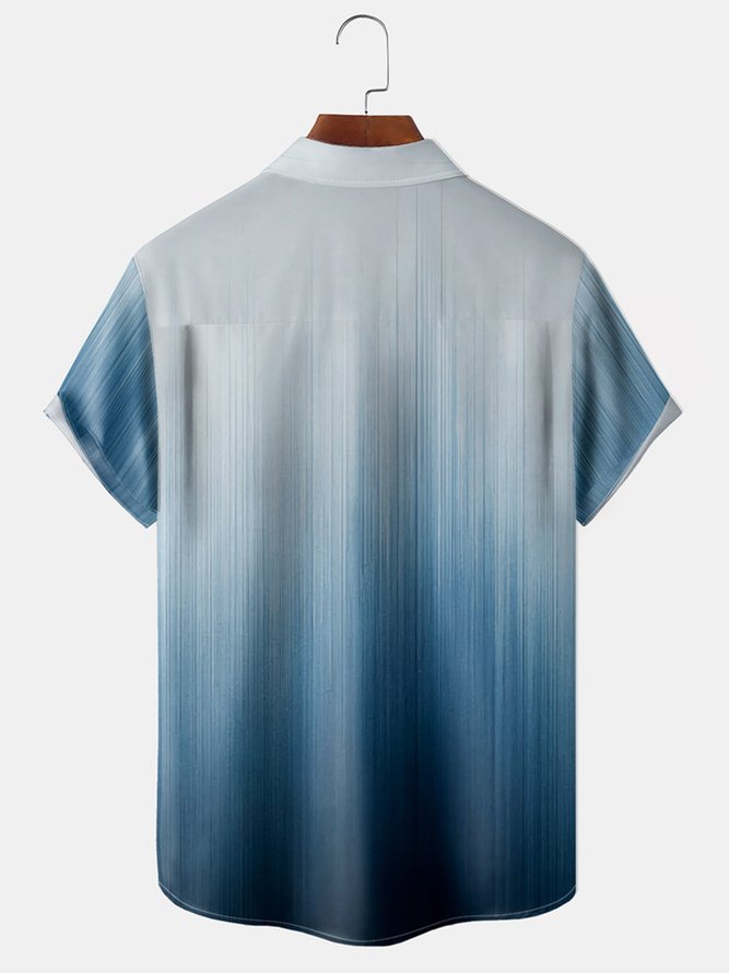 Big Size Gradient Color Chest Pocket Short Sleeve Casual Shirt