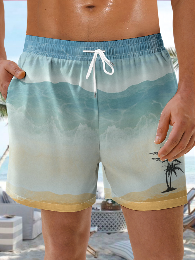 Coconut Tree Drawstring Beach Shorts