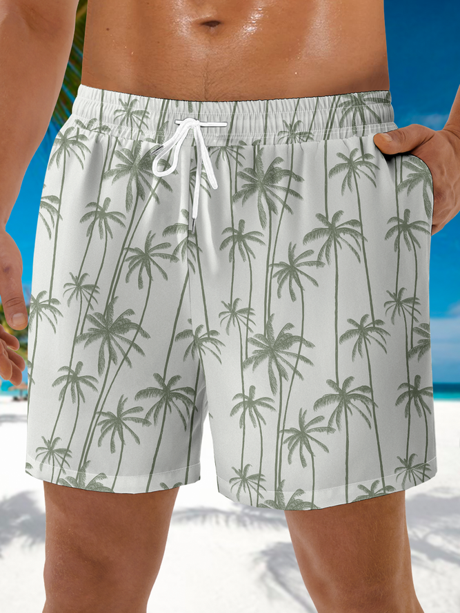 Coconut Tree Drawstring Beach Shorts