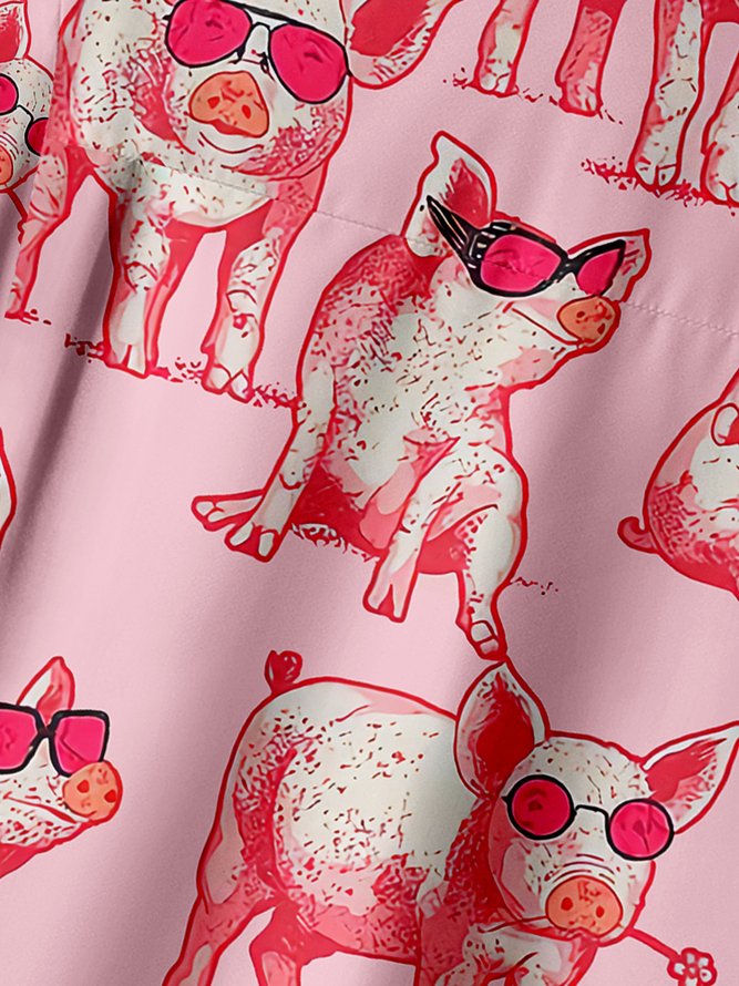 Funky Pig Chest Pocket Short Sleeve Casual Shirt