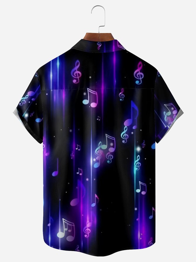 3D Music Chest Pocket Short Sleeve Casual Shirt